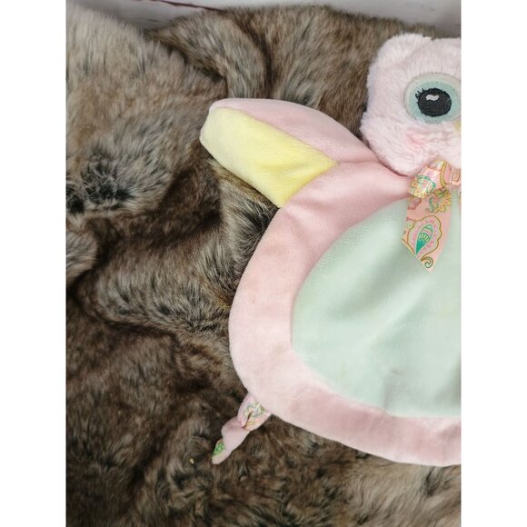 Bearington Wee Lil' Hoots Baby Pink Owl Lovey Yellow Round Knotted Plush 10in - Picture 6 of 7
